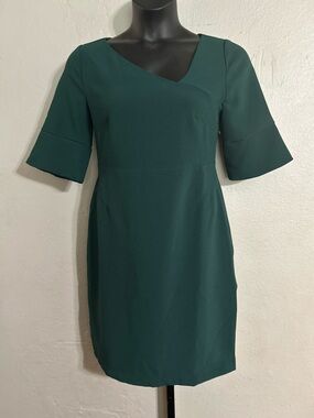Lark & Ro Emerald Green Asymmetric Neck Midi Sheath Dress size 12